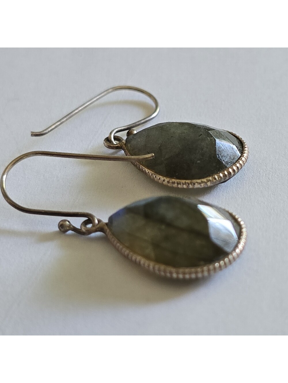 Silver Labradorite Dangle Earrings - Picture 6 of 10